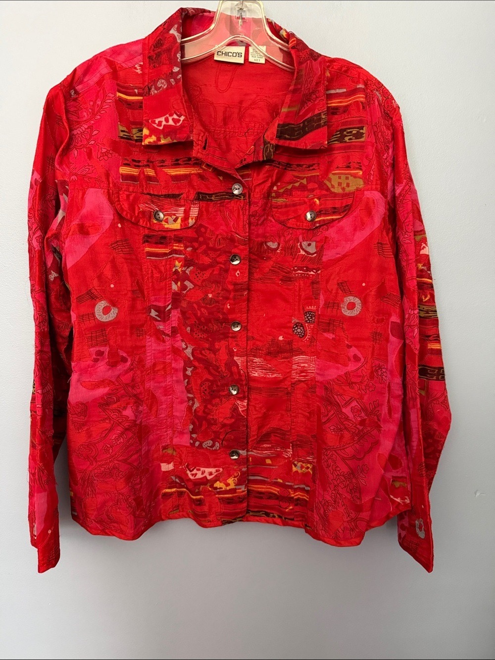 CHICO’S Vintage Raw Silk Embroidered Asian Art-to-Wear Jacket Size 3 (XL) - Picture 2 of 9